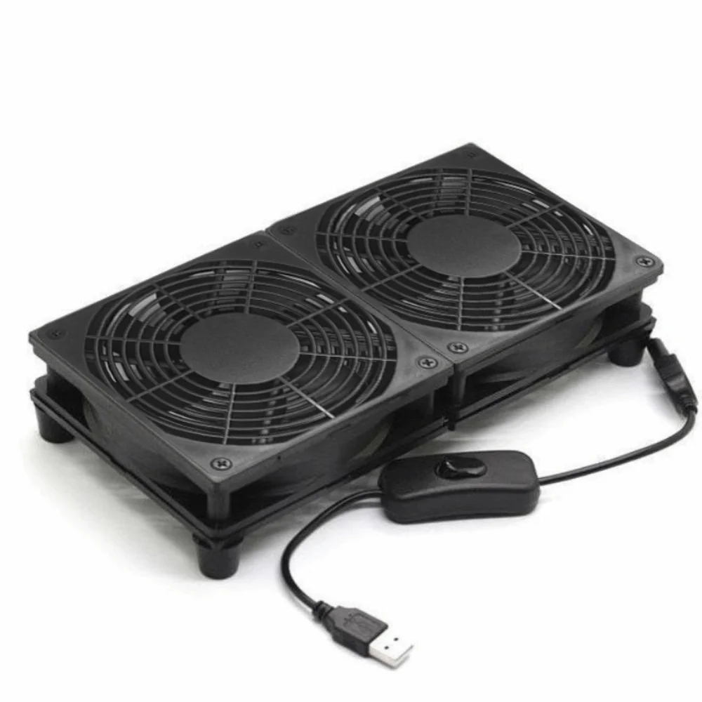 

Охлаждающий вентилятор маршрутизатора постоянного тока 5 В, двойные вентиляторы, защитная сетка, охлаждающая подставка для маршрутизатора, кронштейн, Slient USB-подставка радиатора для офиса/домашнего использования