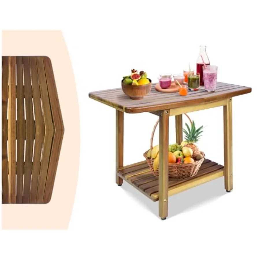 

Acacia 24 Inch Outdoor Side Table 2-Tier Sturdy Patio End Table Weather Resistant Strong Stability Side Table for Patio Pool Po