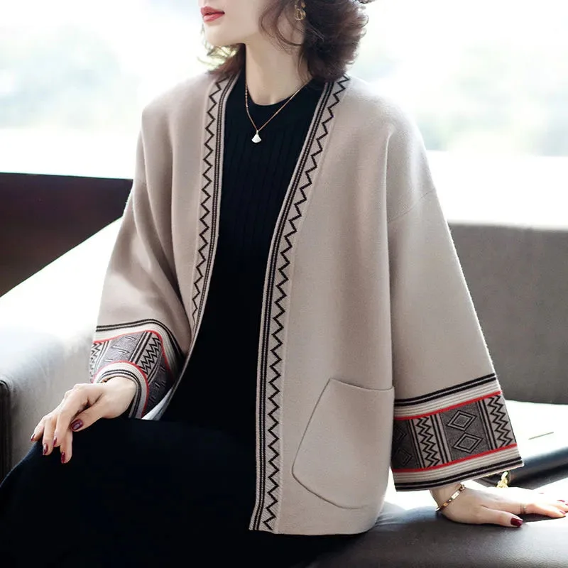 

NEW High-end Womens Knitted Cardigan Coat Spring Autumn Long-Sleeved Sweater Outerwear V-Neck Female Casual Sweaters Jacket Blue