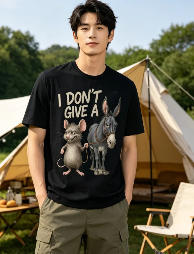 Funny Sarcastic Rat & Donkey Meme T-Shirt - I Don'T Give A Graphic Tee with Donkey & Rat Breathable Shirt for Men & Women