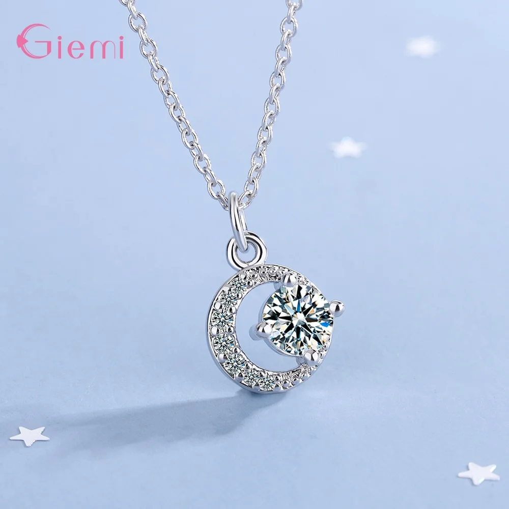 

Блестящие ожерелья из стерлингового серебра 925 пробы с лунным дизайном и кристаллами кубического циркона для женщин и девочек, модные ювелирные изделия для свадебной вечеринки, подарок