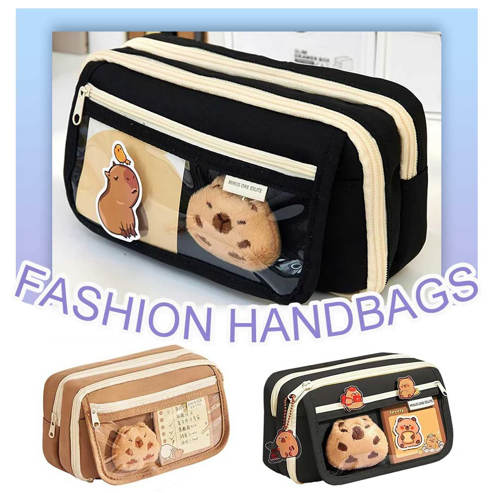 9-Layer Cute Pencil Bag with Stickers Kawaii Zipper Pencil Case Large Capacity Capybara Stationery Holder Bag School Supplies