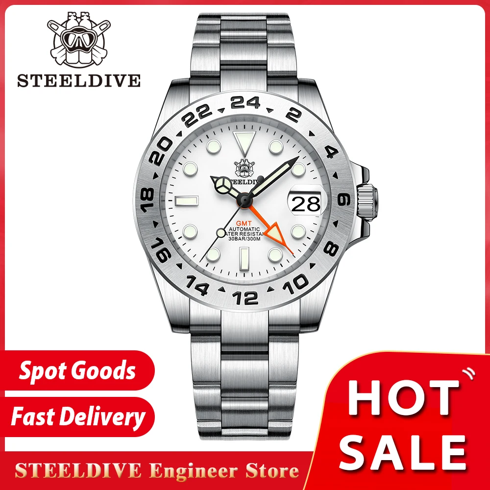 STEELDIVE SD1992 Luxury GMT Mechanical Watch NH34 Movement Steel Bezel Four Pointers Swiss Luminous 30Bar Waterproof Wristwatch