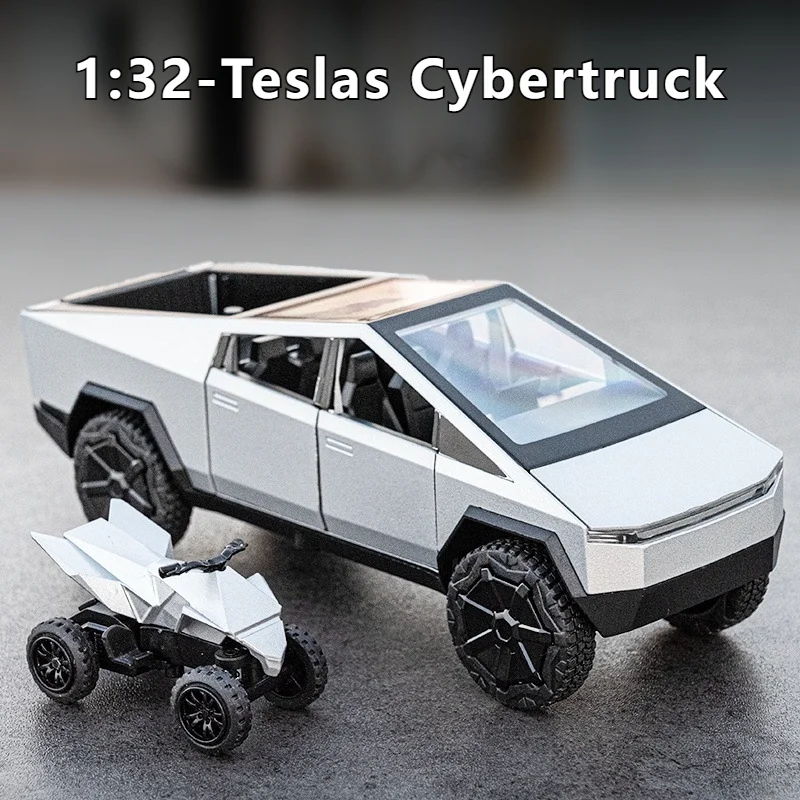 1:32 Teslas Cybertruck Pickup Alloy Car Model Diecast Metal Off-road Vehicles Truck Car Model Sound and Light Childrens Toy Gift