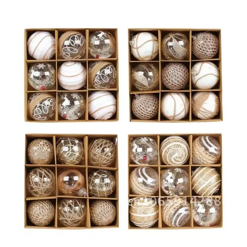 

9PCS 8CM Christmas decorations Boxed Brown Painted tree Pendant Ball Christmas Ball Transparent Christmas