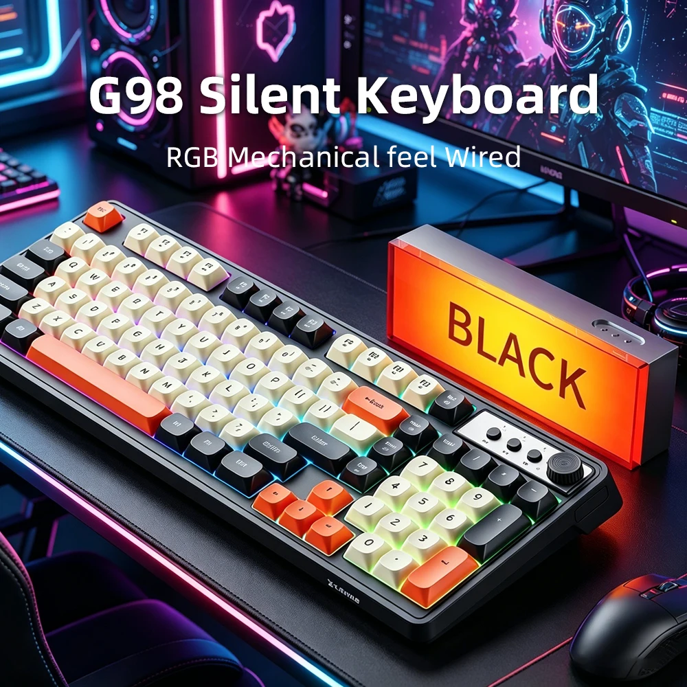 EWEADN G98 Magnetic Gaming Keyboard 98 Key Mechanical Feel Wired RGB Esports Ergonomic Office Mute Keyboard for Gamer PC Girl