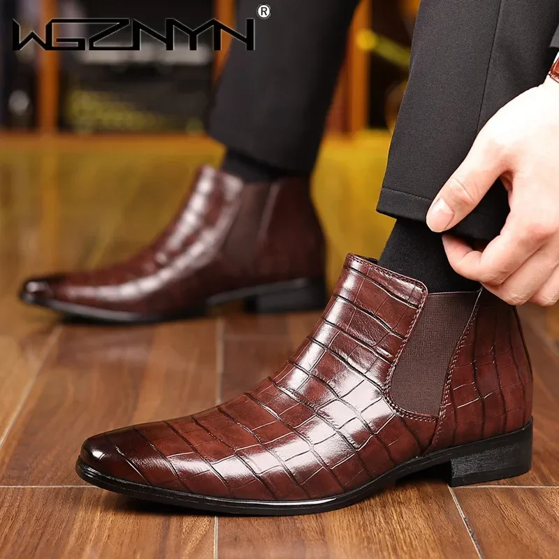 الفاخرة حجم 39 ~ 48 الرجال تشيلسي الأحذية العلامة التجارية الرجعية الأحذية الرسمية مريحة الجلود حذاء من الجلد الرجال 2026 موضة أحذية رعاة البقر للرجال #4