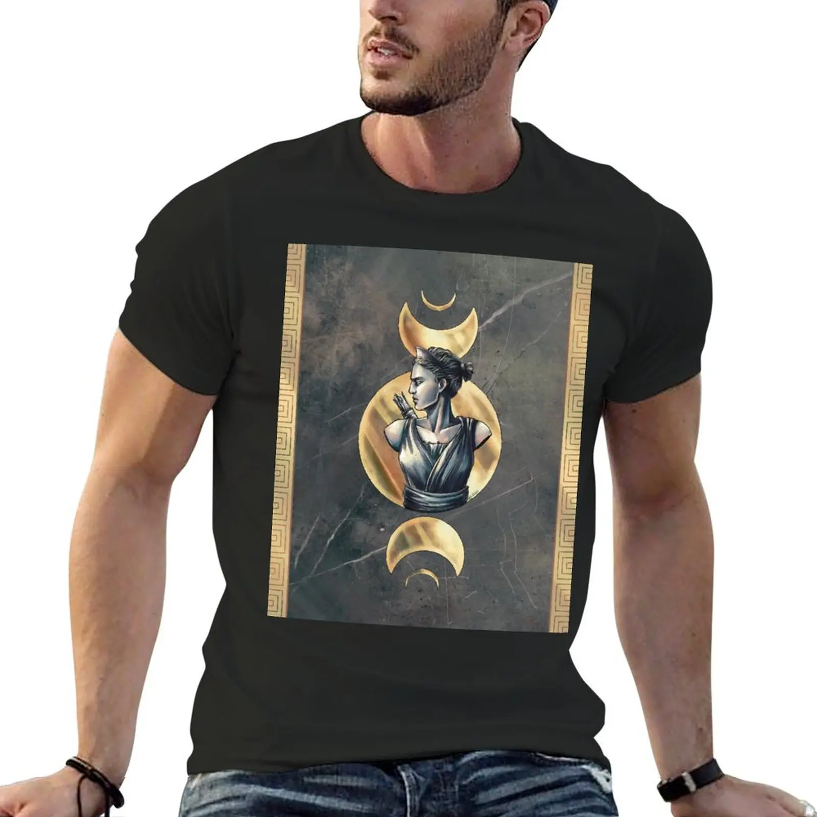 Artemis Moon Goddess Black Marble Gold T-Shirt Aesthetic clothing vintage mens graphic t-shirts