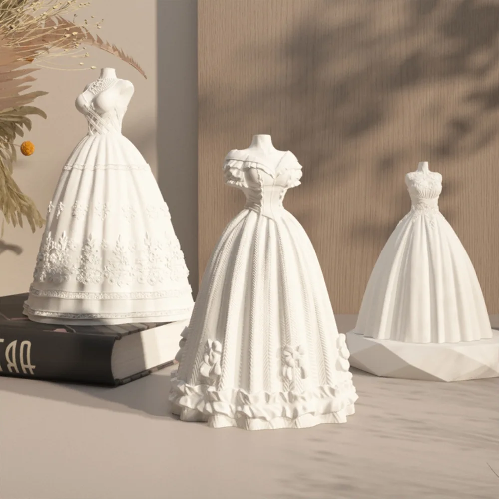 Romantic Wedding Dress Candle Mold DIY Princess Dress Candle Concrete Plaster Cement Ornaments Silicone Mould Wedding Home Decor