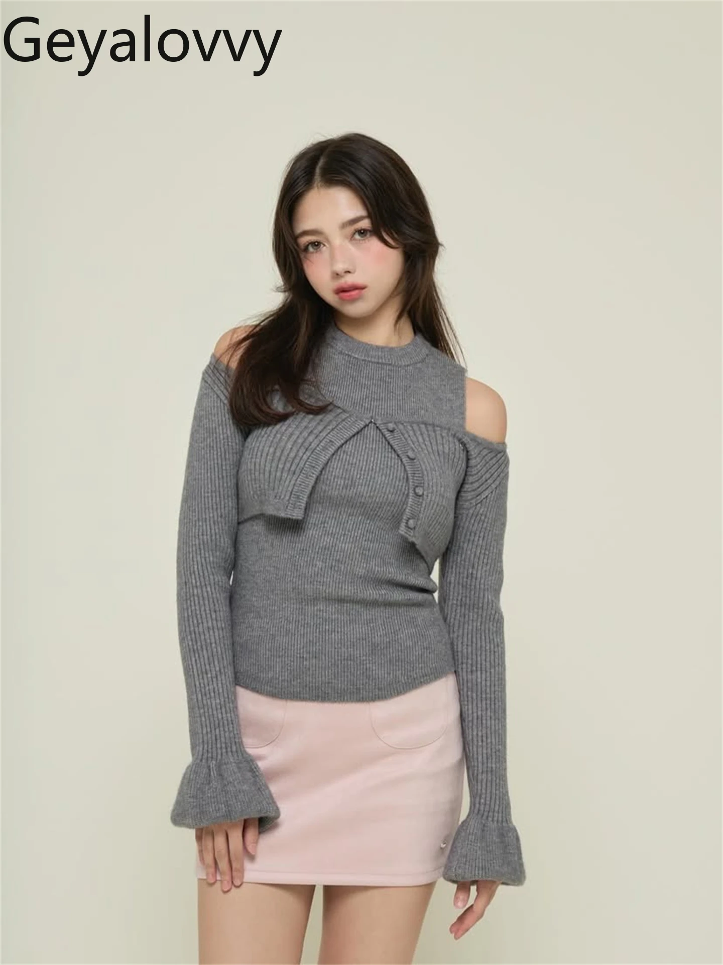 

Японский стиль Pure Desire Sweet Cute Girl, универсальный пуловер с круглым вырезом, жилет без рукавов и короткий кардиган, комплект из двух предметов