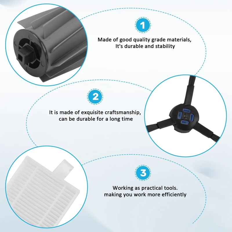 ABBK-Roller Side Brush Filter For ILIFE T20s Robot Vacuum Vacuum Cleaner Replacement Spare Parts