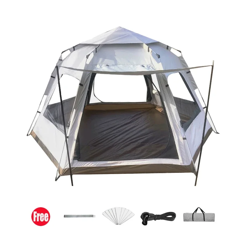 Multi-purpose Camping Tent with Two Halls, Suitable for 4-6 People Travel,Hiking Hydraulic Quick-Opening, Lager Hexagonal, New