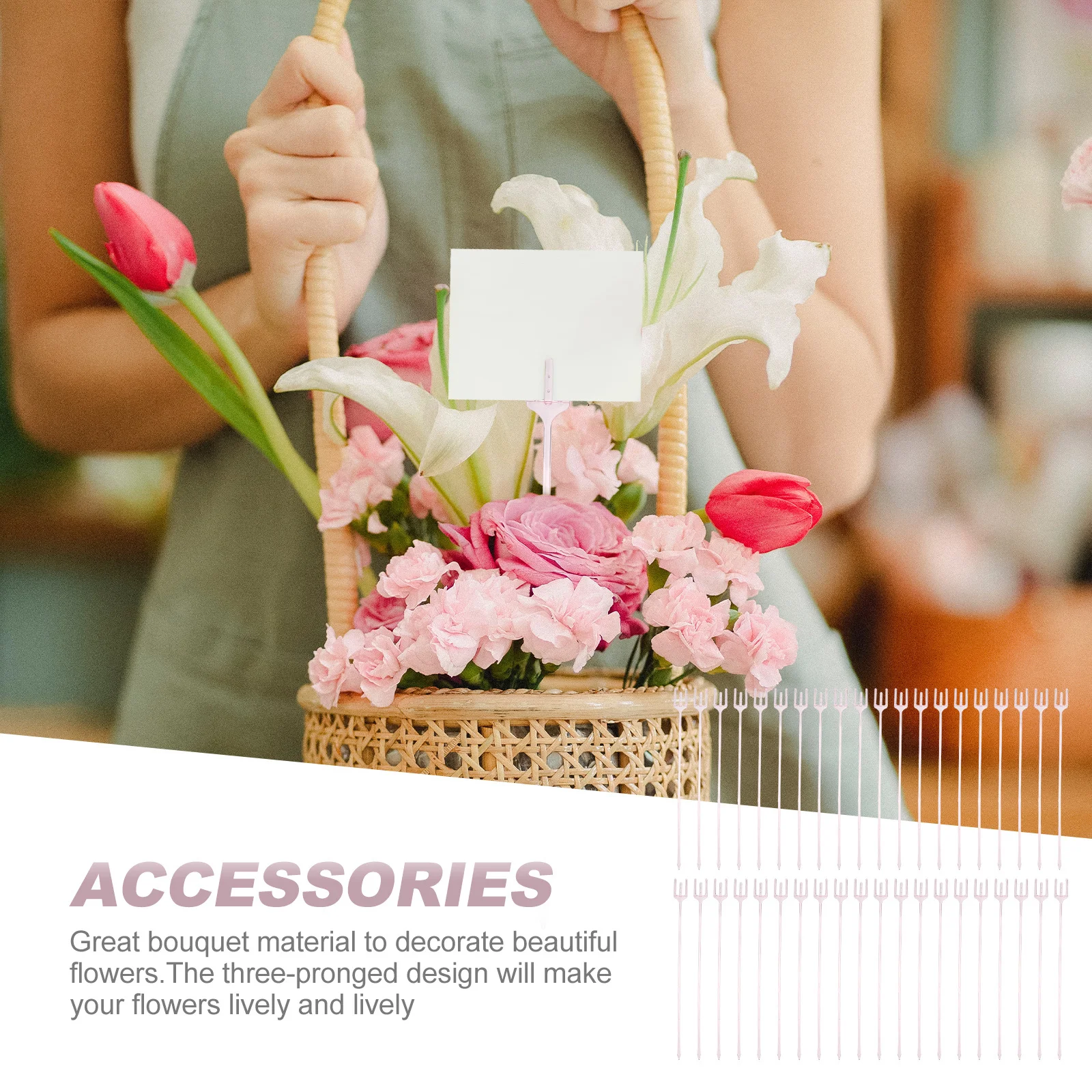 

100Pcs Floral Holder Plastic Bouquet Trident Picks Creative Design Reusable Flower Arrangement Tool for Party Wedding