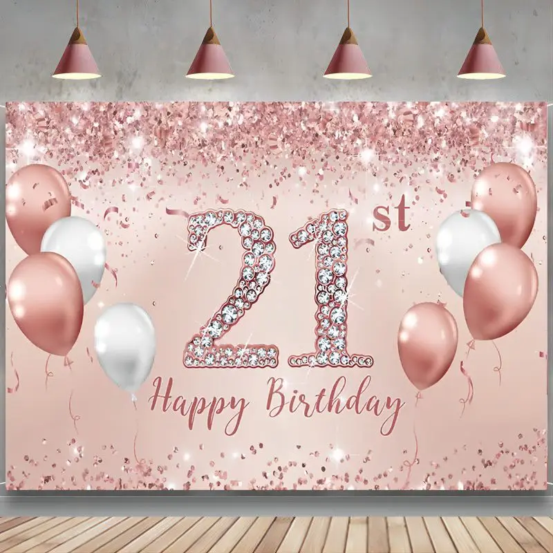 21st Birthday Decorations Rose Gold Happy 21st Birthday Banner Pink 21 Years Old Bday Party Favor Decorations for her Girls