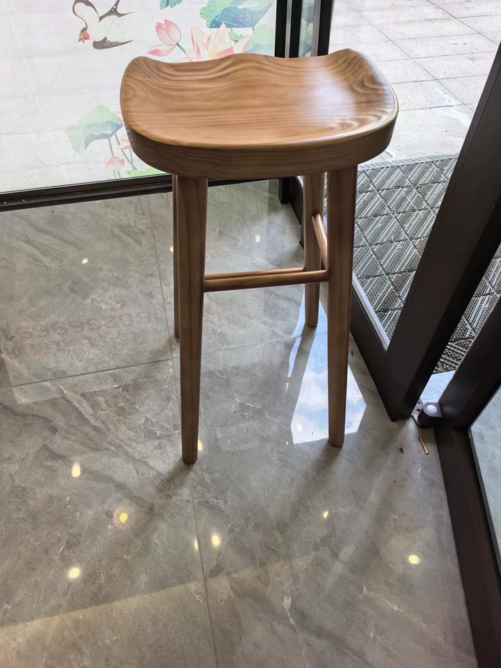 Nordic Commercial Bar Chair Solid Wood Dining Room High Stool Modern Simple Front Desk Cashier Bar Stool Furniture