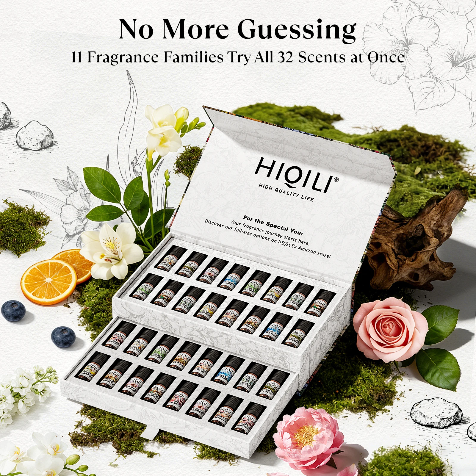 

HIQILI 5ml Perfume Oil 32 Piece Suit,Valentine's Day Gift Box,32 Different Fragrances, Humidifier/Diffuser,3 Kinds Suit Options