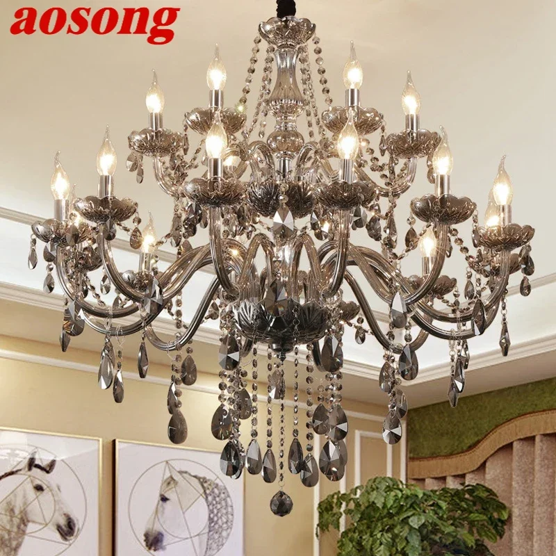 

AOSONG European Luxurious Crystal Pendent Lamp Smoke Grey Candle Lamp Living Room And bedroom Restaurant Hotel Villa Chandelier