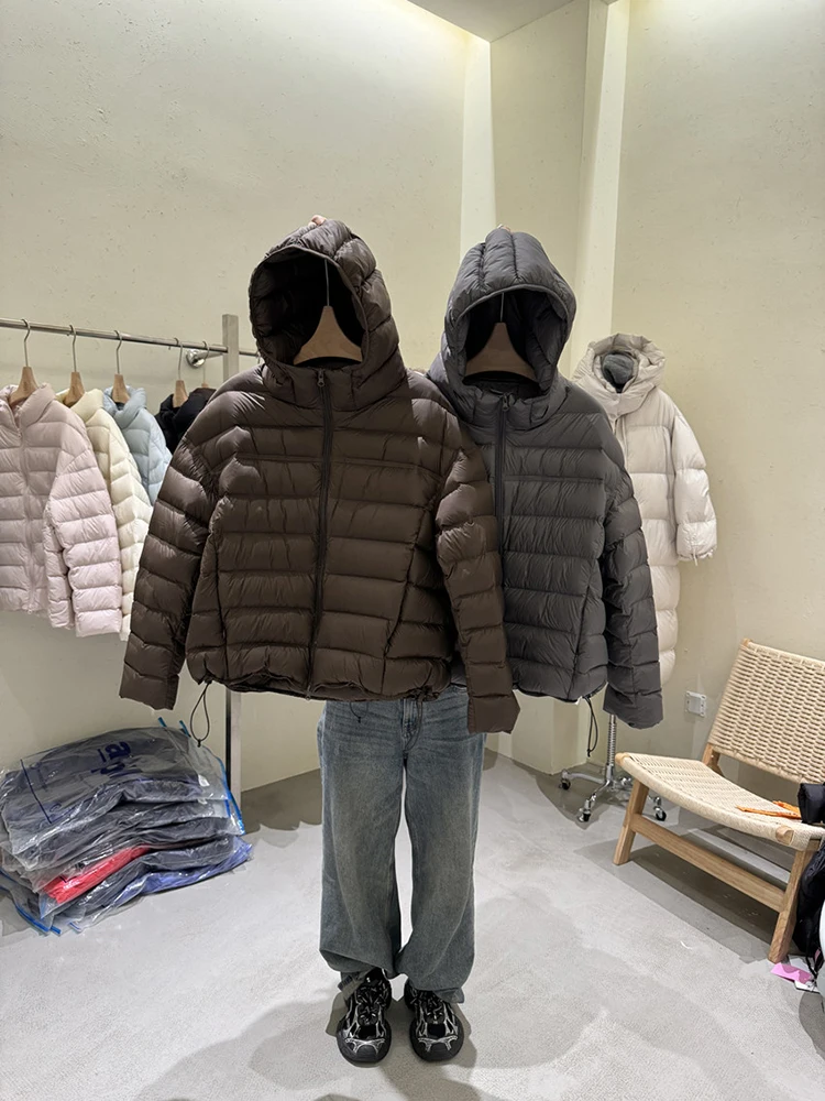Autumn and Winter New Lightweight Down Jacket Zipper Hooded Outerwear Women Commute Solid Color Loose Fit Casual Coat