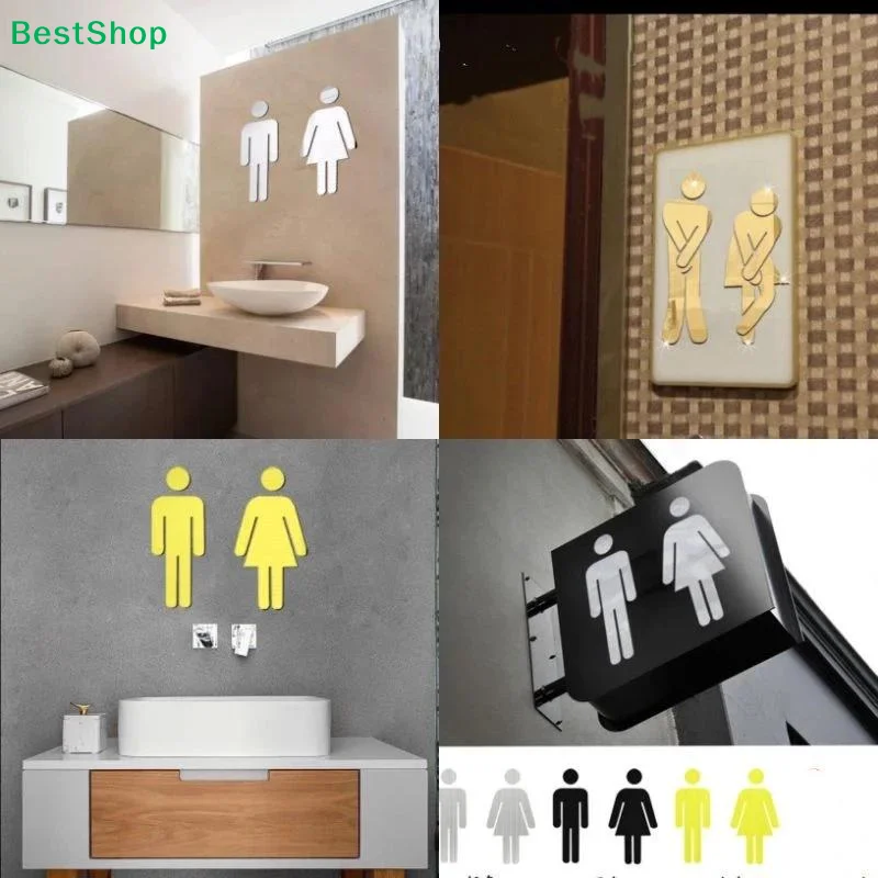〔G〕Acrylic Bathroom Mirror Stickers Toilet Sign Mirror Home Hotel Washroom Door Sign Mirror Sticker 3D Acrylic Self-Adhesive