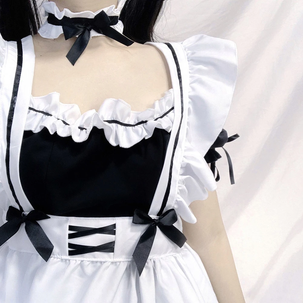 Black and White Apron Dress Japanese Anime Cute Lolita Maid Costumes Girls Woman Waitress Maid Outfit French Maid Cosplay Dress