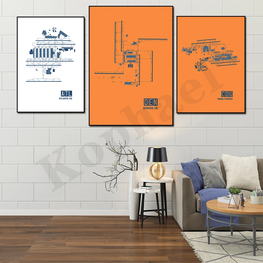 Denver Rome Philadelphia Amsterdam Atlanta Paris. City Airport Travel Map. Home Wall Decor Art Canvas Painting