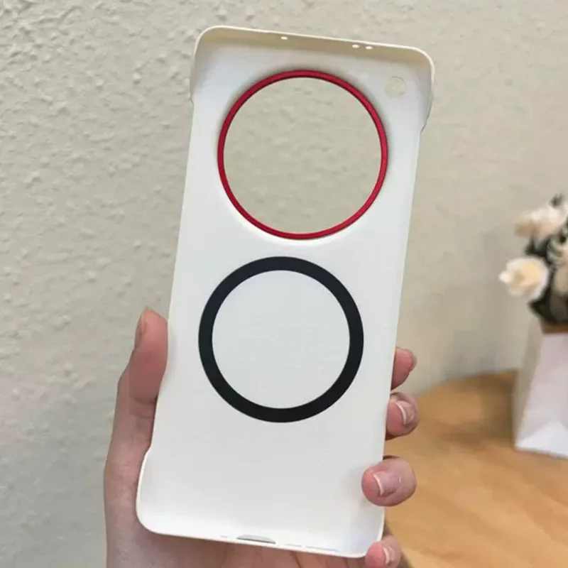 حافظة ظهر صلبة من الجلد بدون إطار رفيعة للغاية لهاتف OnePlus 13/13R/ACE 5 Pro غطاء مغناطيسي فاخر نصف ملفوف