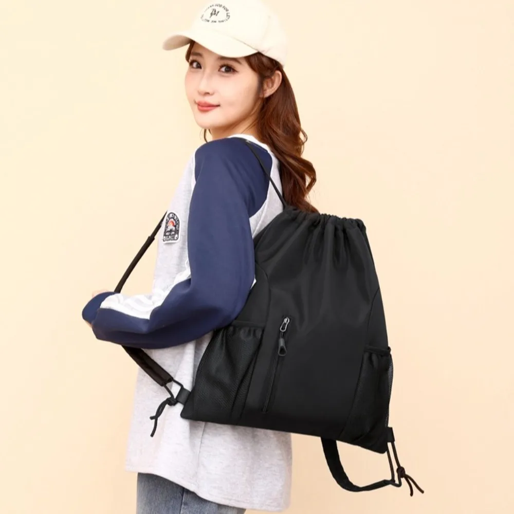 Fashion Oxford Cloth Drawstring Backpack Large Capacity Solid Color Gym Bag Sports Commuting Student School Bag Streetwear