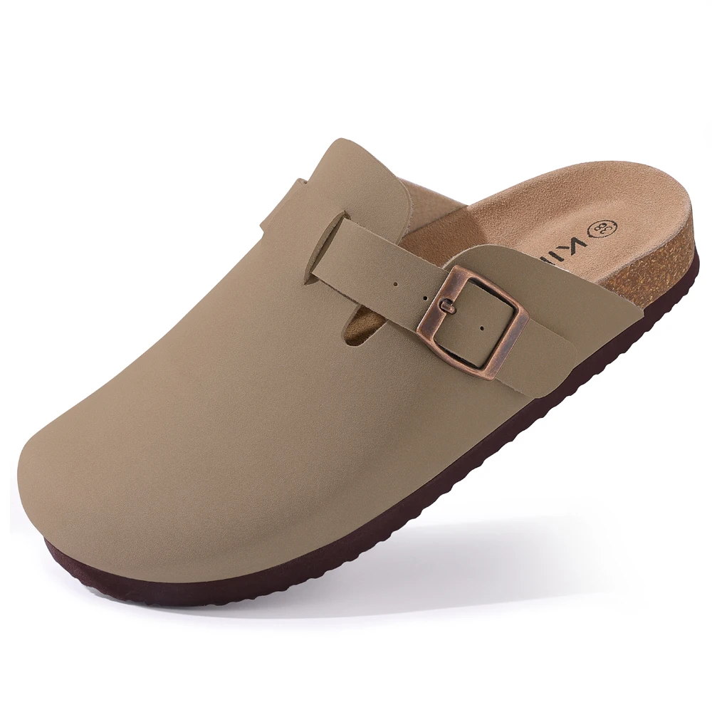 Pallene Classic Leather Tamancos para Homens e Mulheres, Novos Chinelos de Cortiça, Mulas Retrô, Sandálias de Praia, Outdoor Trendy Slides