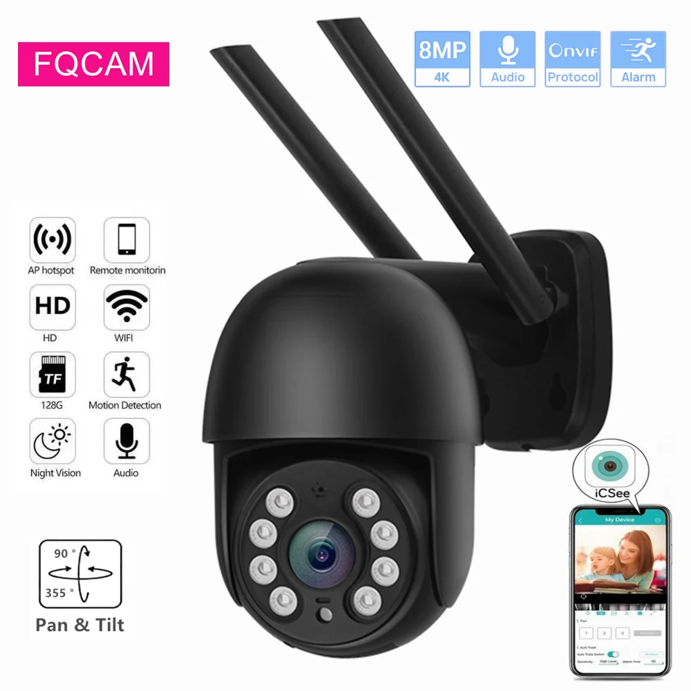 

4K Waterproof 8MP Wireless IP Mini Camera 8MP ICSEE Motion Detection Two Way Audio Home Security Pan Tilt Speed Video Camera