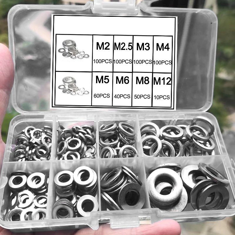 Wholesale Stainless Steel Flat Washers Assortment Kit Fasteners Gasket Rings M2 M2.5 M3 M4 M5 M6 M8 M10 Metal Flat Washer Set