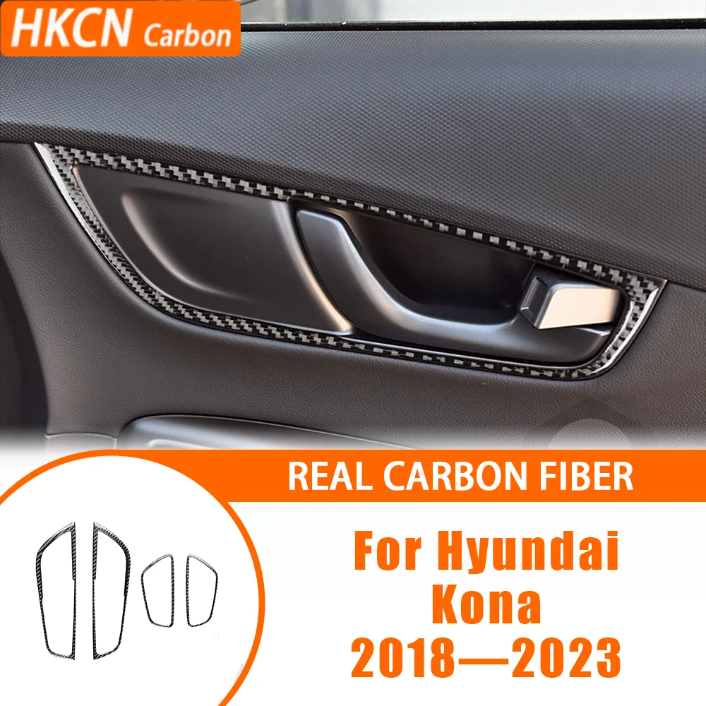 

Car Accessories Carbon Fiber Interior Inner Door Handle Outer Frame Cover Trim Sticker Modification For Hyundai Kona 2018—2023