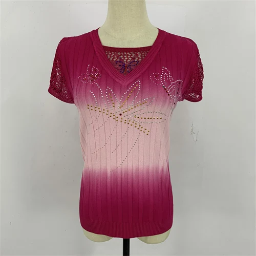 

Ele Ice Silk Knitted ort Sve Vintage Sle V-Ne Light Maturi Spring Summer Faion Retro Coin Wind Bell Sve 58