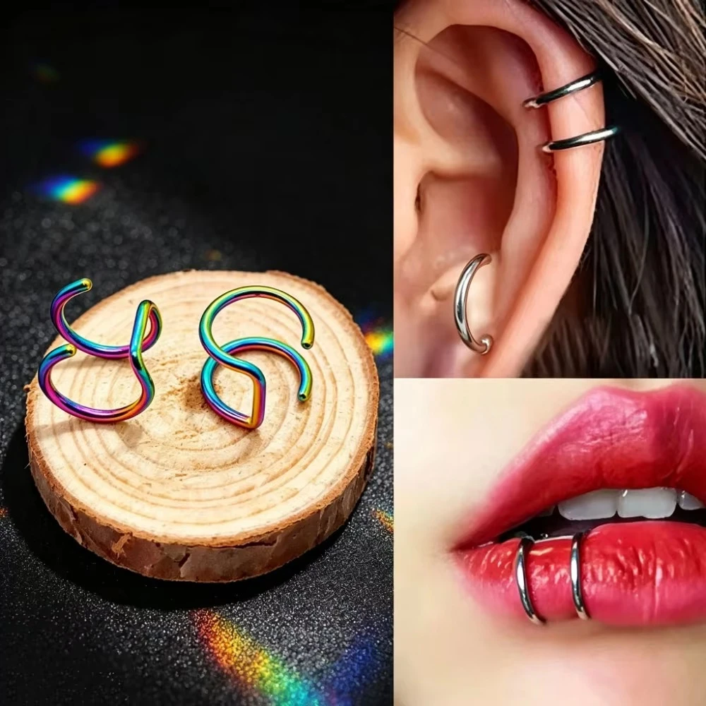 Women Stainless Steel U Shape Double Layer Ear Cuff Fake Piercing Ear Clip Lip Clip Ear Bone Nail Charms Jewelry Accessory