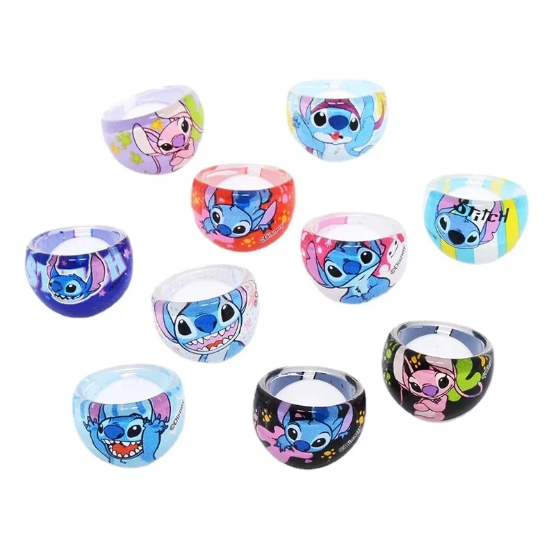 Cartoon 10/20Pcs  Anime Disney Stitch Girls Ring Stitch Acrylic Rings Baby Girls Toy Jewellery Party Decoration Christmas Gift