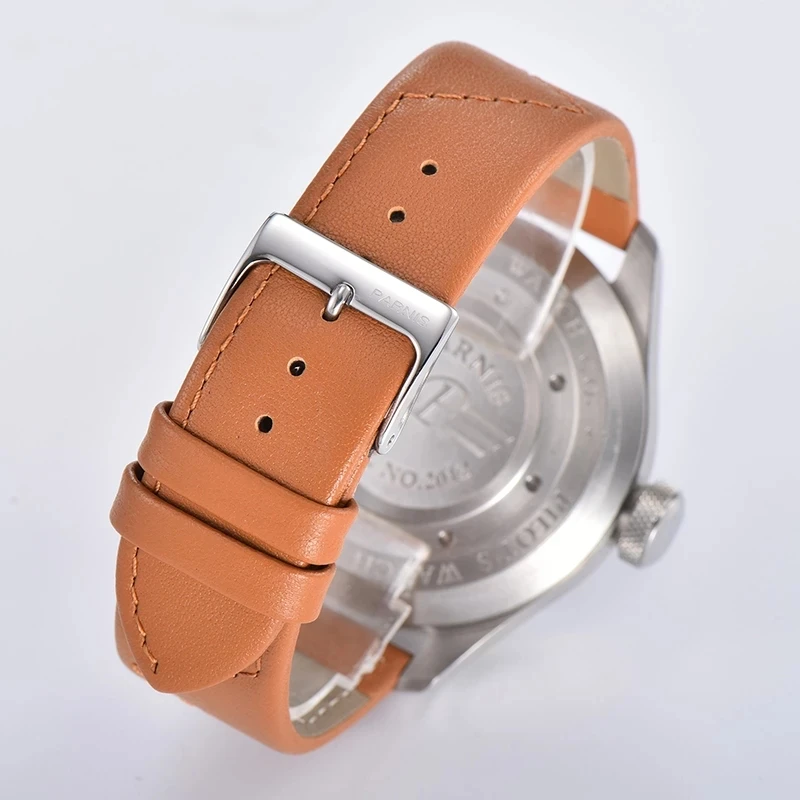 PARNIS Мужские автоматические часы 48 мм Роскошные мужские часы Спортивные механические наручные часы Военные 30 м Водонепроницаемый кожаный ремешок Relogio