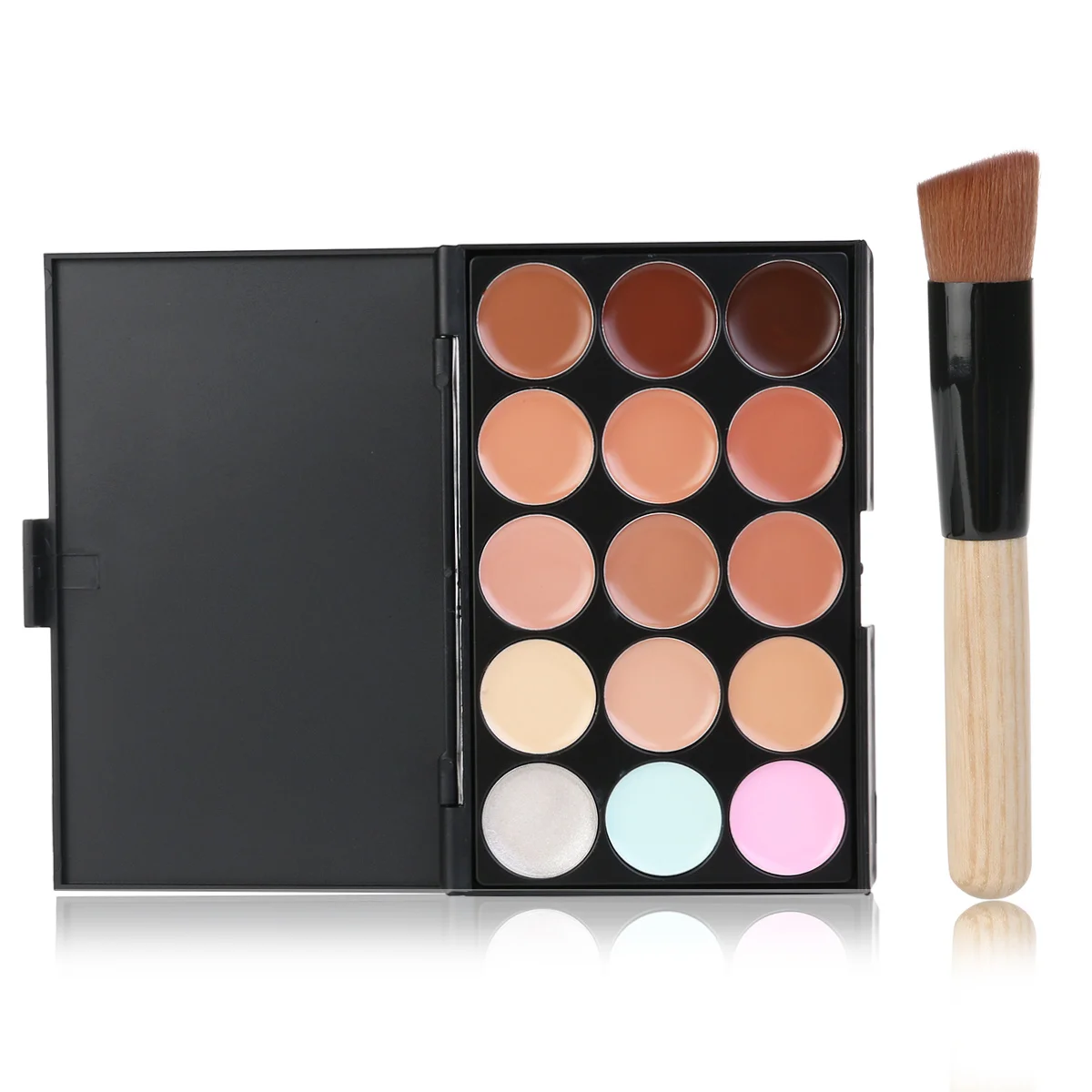 Palette anti-cernes 15 couleurs, brosse à tête inclinée pour crème pour le visage, maquillage, poudre Oblique, fard à joues, outil applicateur adapté à toute la peau