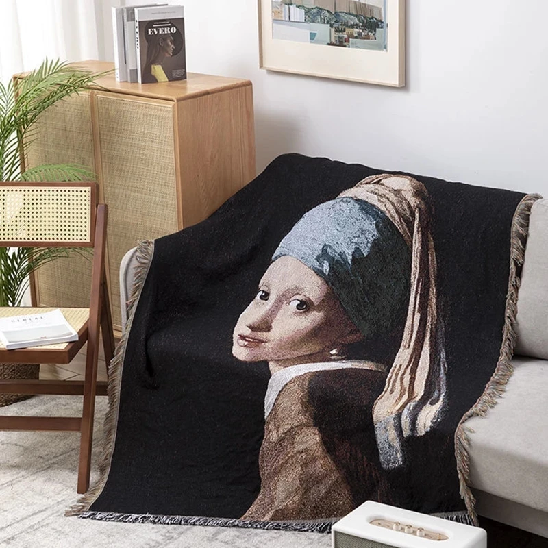 World Famous Blanket Oil Painting Johannes Vermeer Girl With A Pearl Earring The Milkmaid Oil Painting Sofa Blankets Sofa Cover