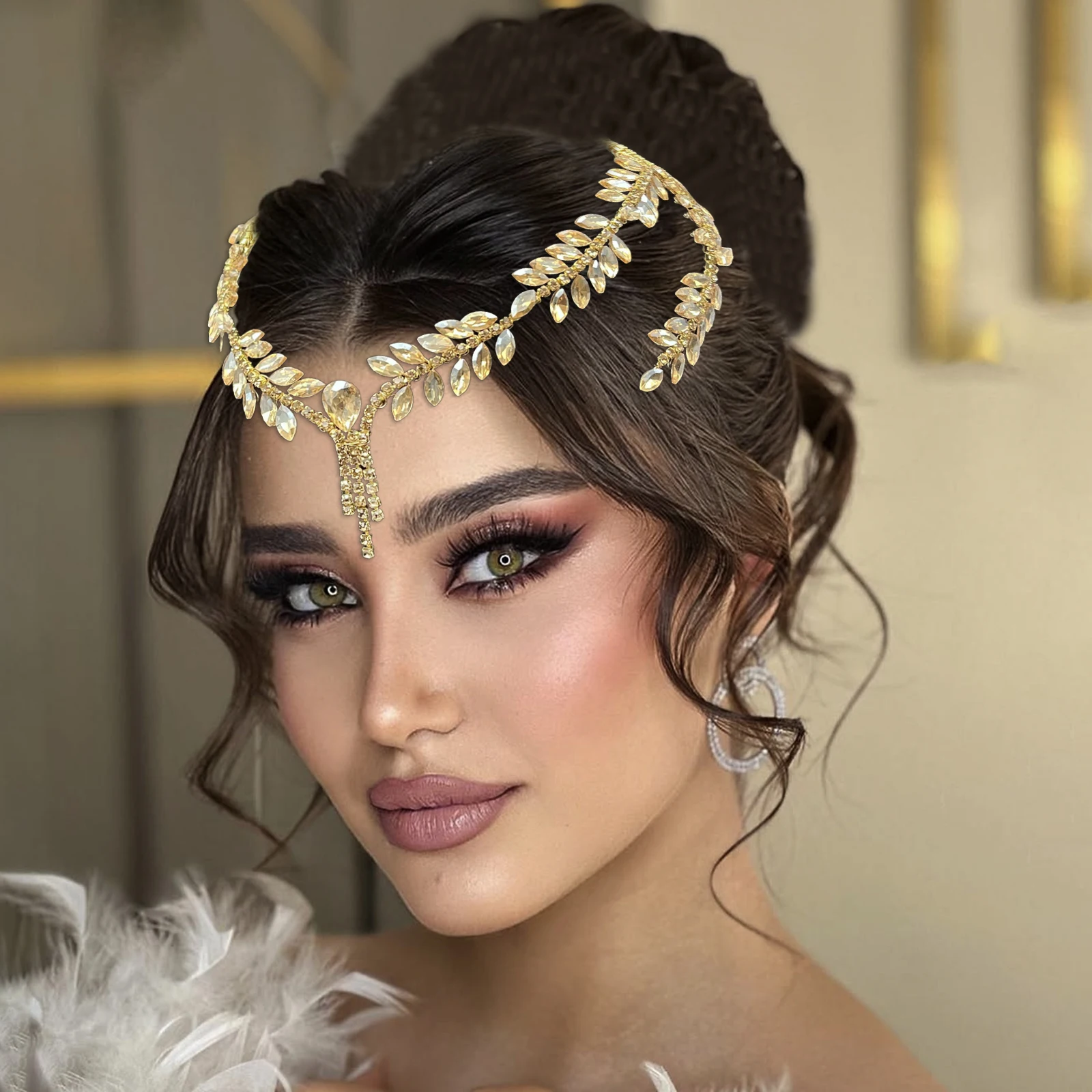 

DZ201 Colourful Crystal Wedding Forehead Headband Bridal Headband Girl Headwear Exquisite Princess Girl Gifts for Prom Party