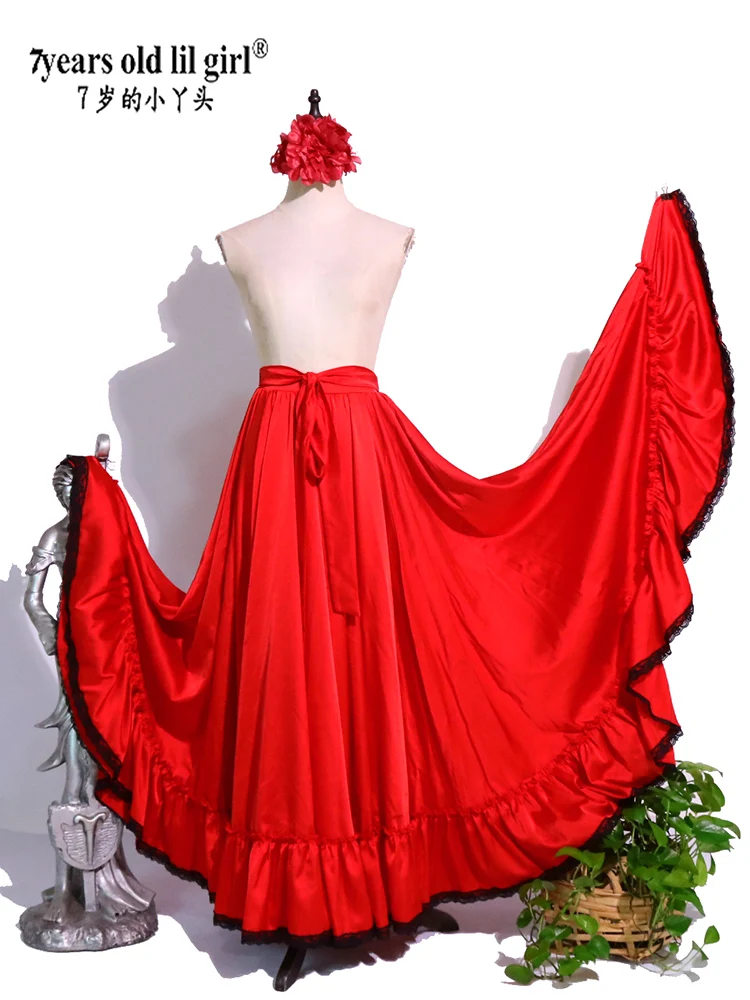 Falda de satén de 720 grados, traje de danza del vientre para mujer, faldas largas gitanas, ropa de práctica de bailarina FH24