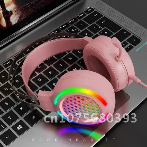 Наушники BENTOBEN розовые игровые с микрофоном, 7,1 объемный звук