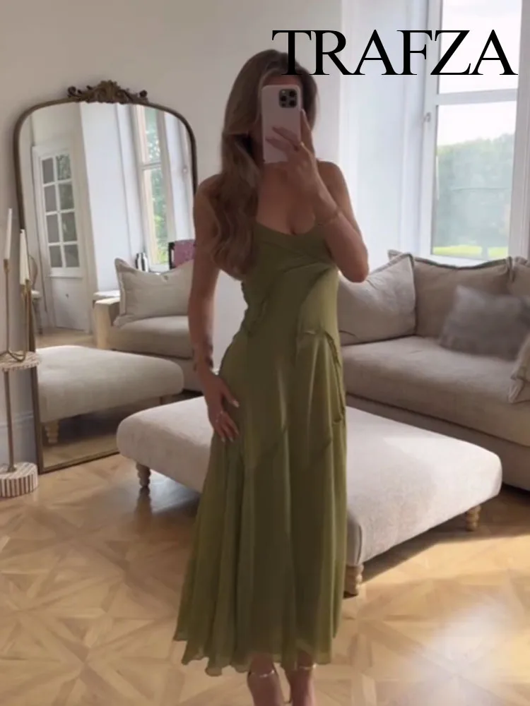 

HH Women's Summer Sexy Elegant Silm Long Dress Female New Fashion Solid V-Neck Backless Spliced Decorate Sleeveless Dress