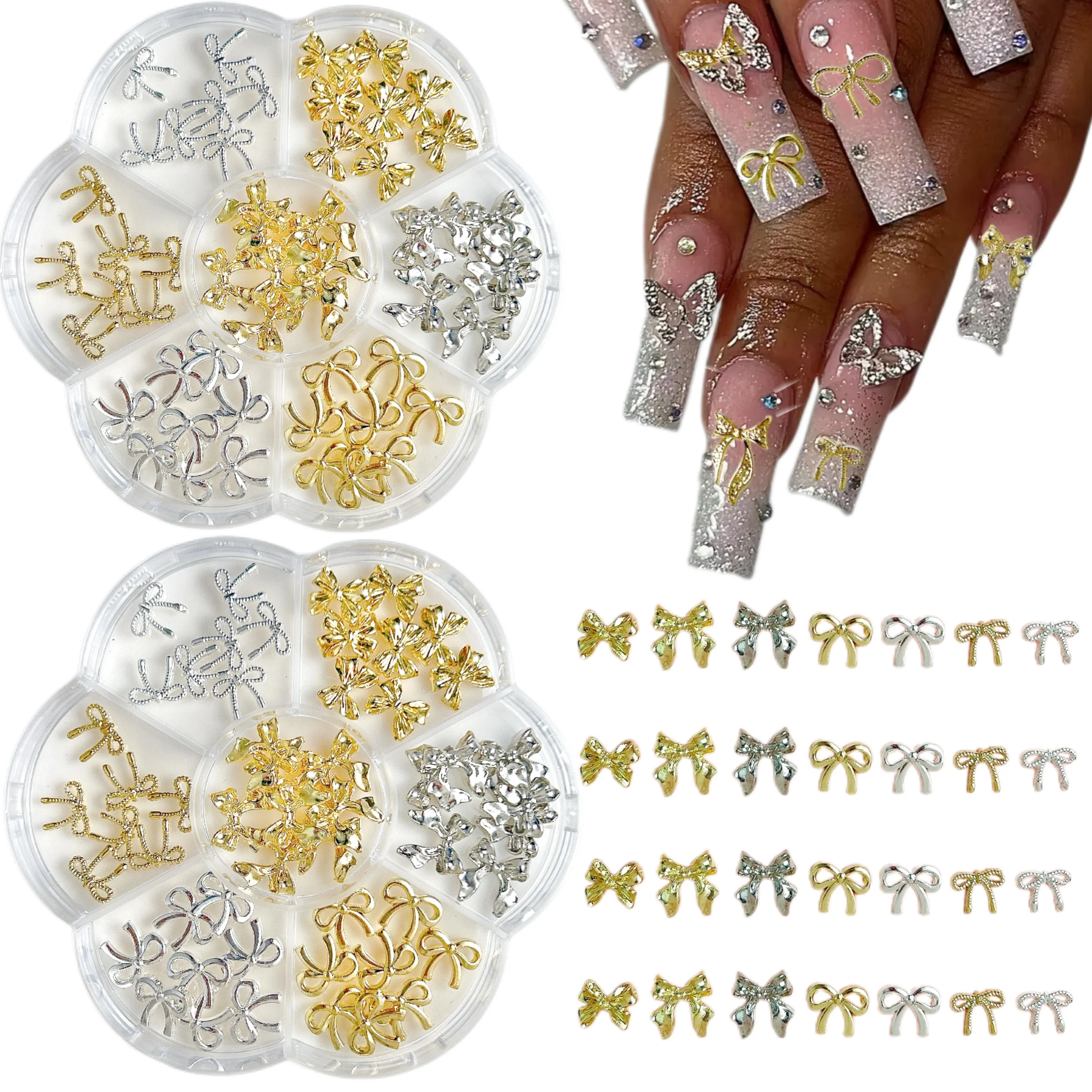 1 ボックス絶妙な合金中空弓チェリーネイルアートチャームカラフルなちょう結び模擬ロリポップハート樹脂ネイルデコレーション DIY