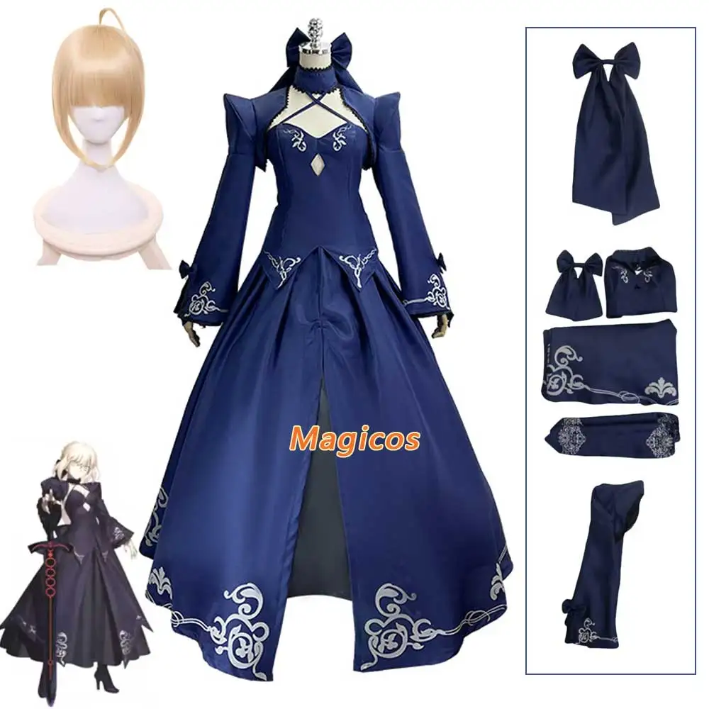 Game Fate/stay Night Altria Pendragon Cosplay Costume Wig Saber Blue Skirt Swordsman Uniform Woman Halloween Carnival Party Suit