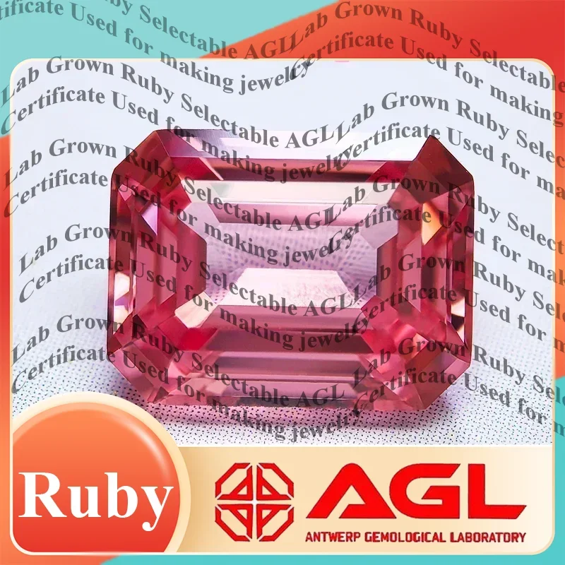 L-Lab Grown Padparadscha Emerald Cut Fire Lotus Color Gemstone Charms DIY Jewelry Making Materials Selectable Certificate