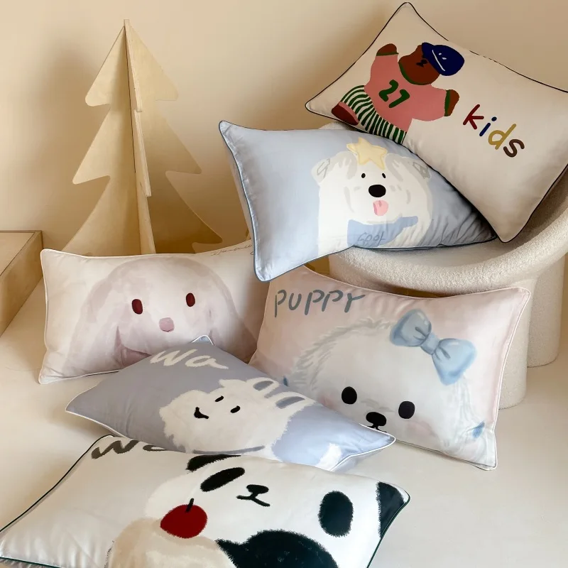 

Cute Cartoon Animal Pillow Cover Summer Soft Cool Silk Pillowcase Print Ins Style Kids Bedroom Decor Pillow Cover for Dorm& Home