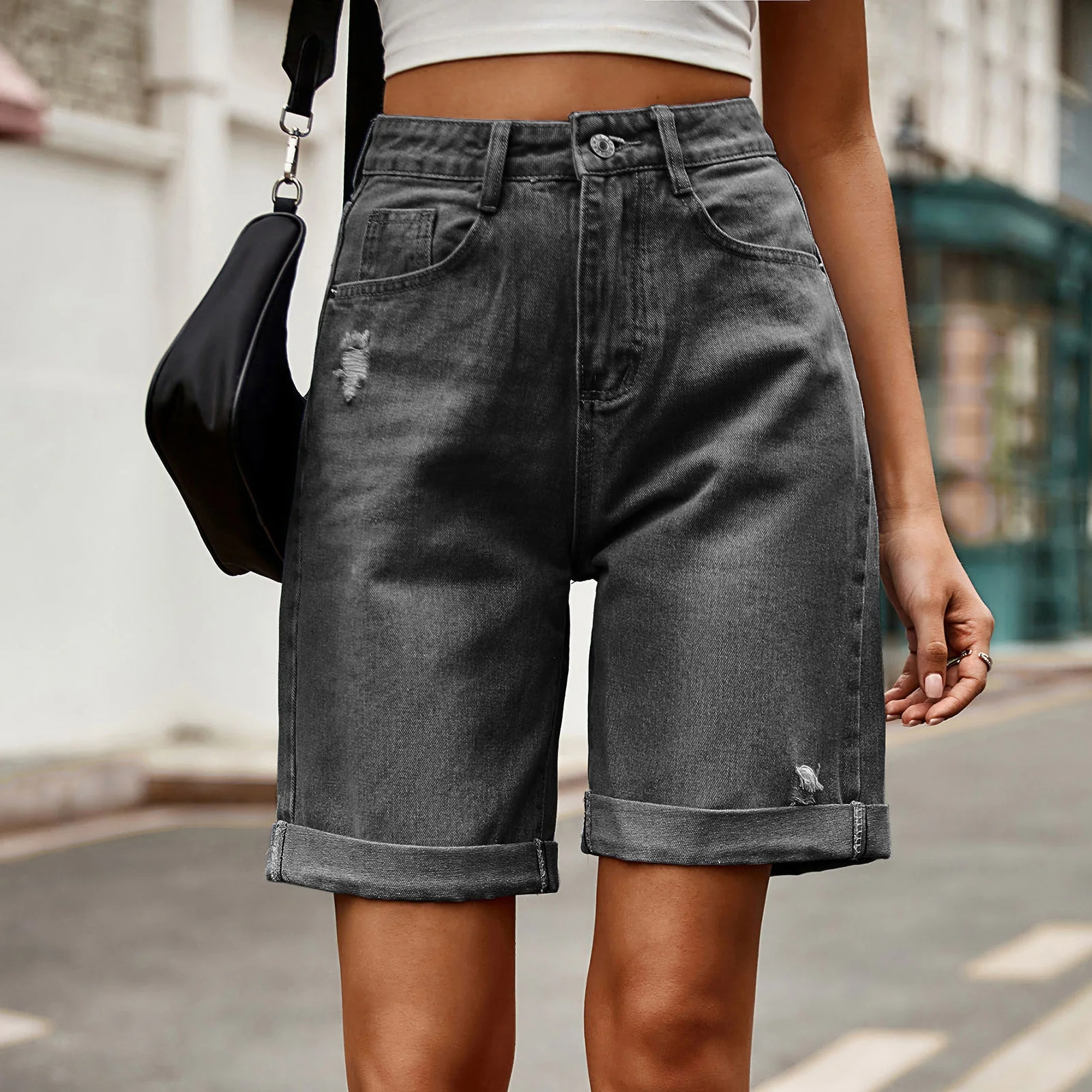 New Women Fashion Ripped Rolled Denim Shorts Vintage Summer High Waisted Hotpants Casual Pockets Ladies Jean Shorts шорты