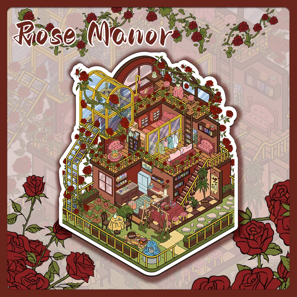 4PCS Creative 3D Miniature Shrines, Rose Manor Landscapes, And Small Cap Decomp…