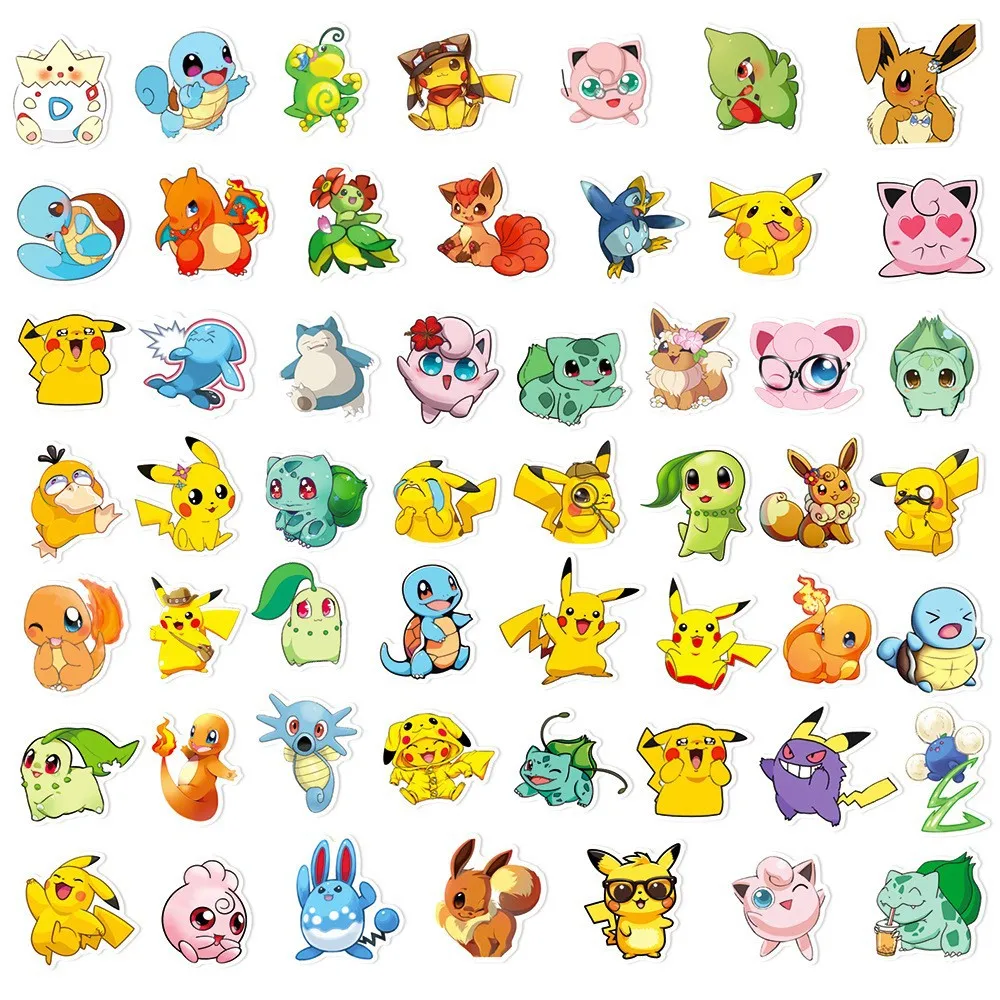 50pcs Cute Pokémon Pikachu Mobile Phone Case Water Cup Waterproof Sticker