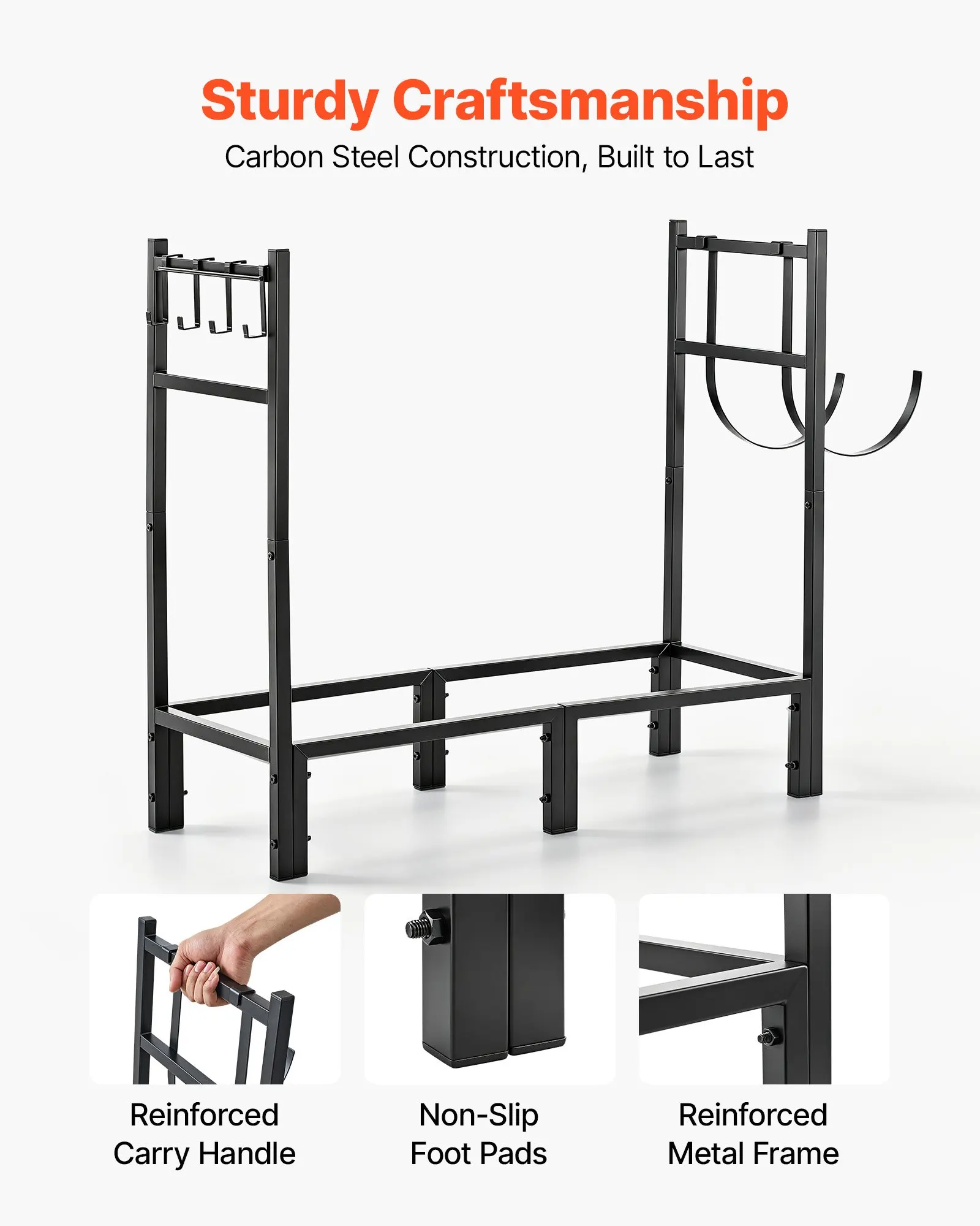 Firewood Rack 32.68 Inch Heavy-Duty Indoor Fire Wood Storage Holder, 550 lbs Load Capacity, Stacker Stand with Log Carrier Bag, Metal Wood Pile Organizer Tool, Black, Designed for Fireplace Patio Deck
