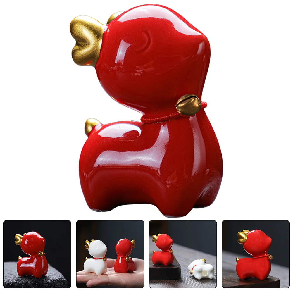 

Decorations Deer Figure Statue for Home Desktop Ornament Small Ornaments Red Porcelain Figurine